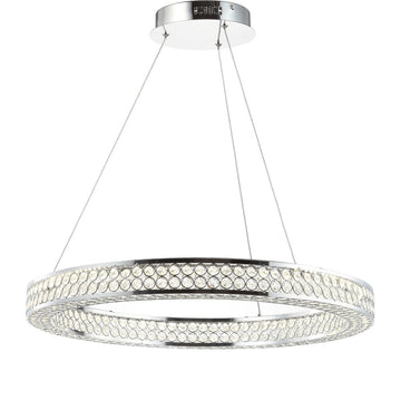 Benton 24.7" Round Integrated LED Crystal/Metal Pendant - JONATHAN Y